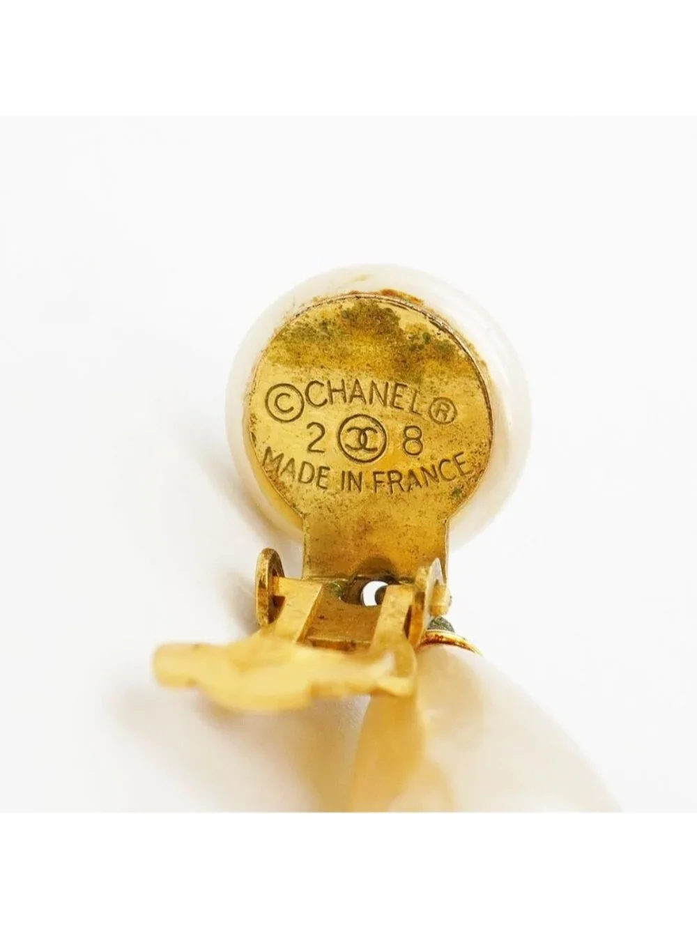 Chanel Earrings Vintage CC Logo Gold Plated Faux Pearl